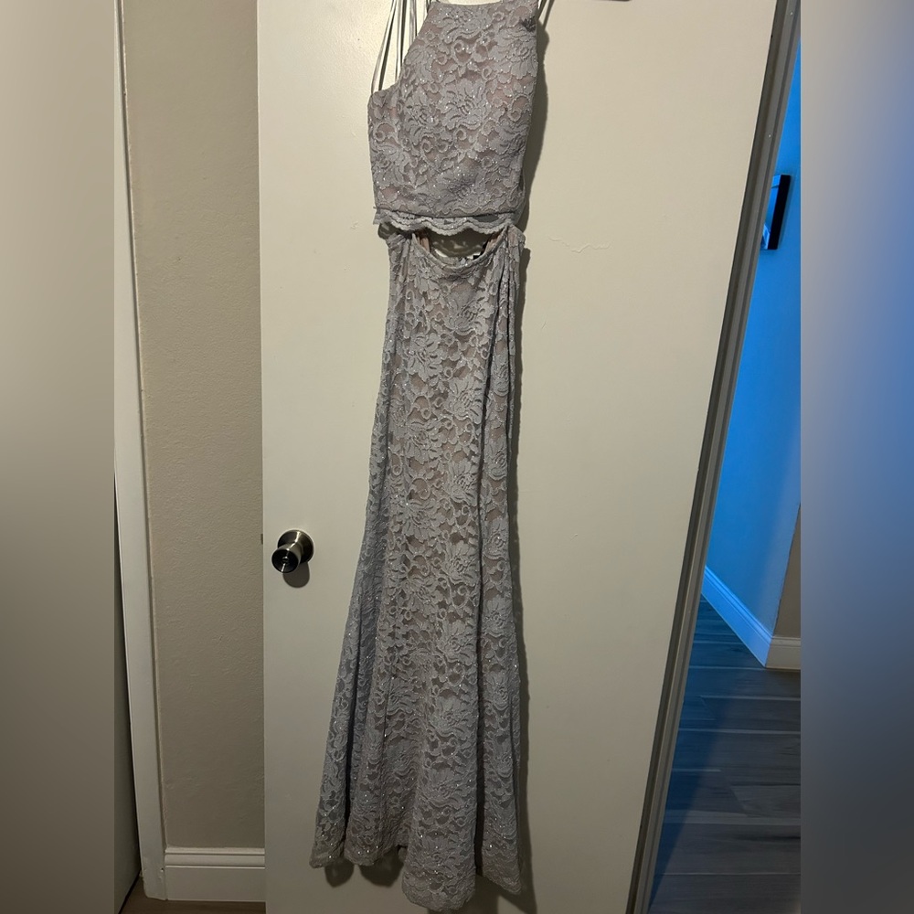 Grey blue maxi dress two piece open back